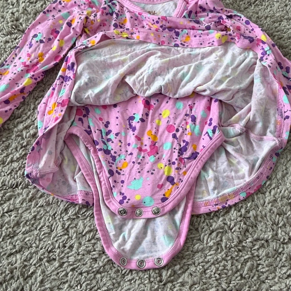 Little Sleepies Bamboo Pink Splatter Pant Long Sleeve Twirl bodysuit dress